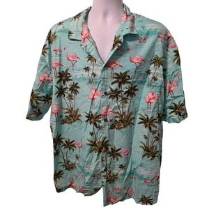 KY'S Made in Hawaii Hawaiian Mens 3XL Flamingo Palm Tree Tropical Shirt